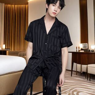 睡衣男款 夏天家居服套装 冰丝短袖 男生高级感丝绸春秋男式 薄款 夏季