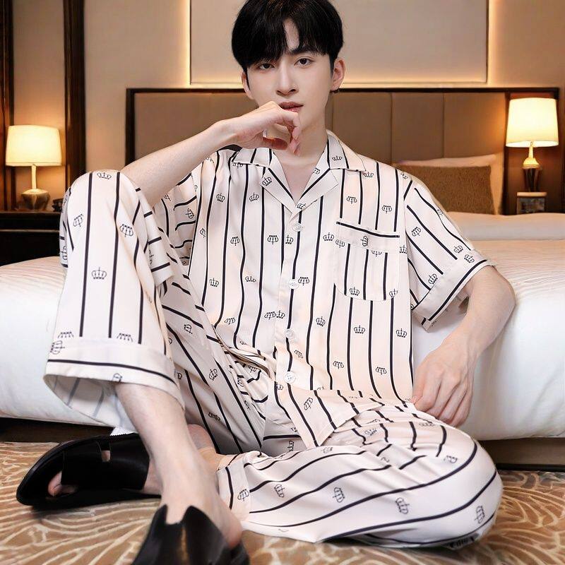 睡衣男款夏季冰丝短袖薄款男生高级感春秋家居服套装男士夏天