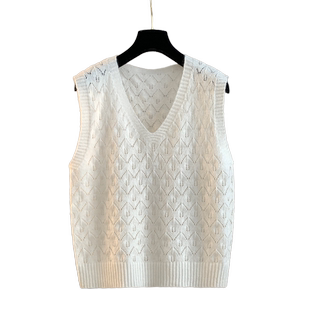 马甲背心外套春秋坎肩2026新款针织女士薄款镂空毛衣V领宽松外穿