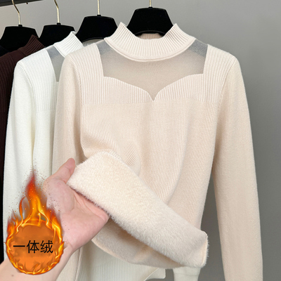 加绒毛衣女加厚一体绒针织打底衫