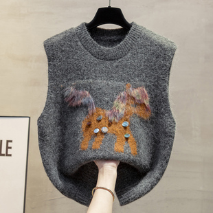 提花小马马甲女款背心外套春秋坎肩2026新款针织毛衣宽松秋冬外穿