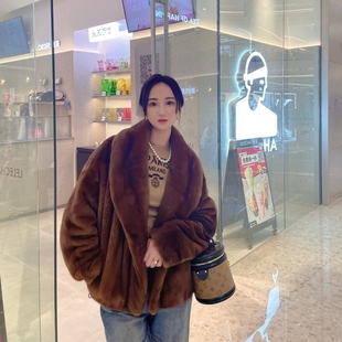 紫标小母貂大青古领水貂皮草女大衣外套短款 CIWEN FUR