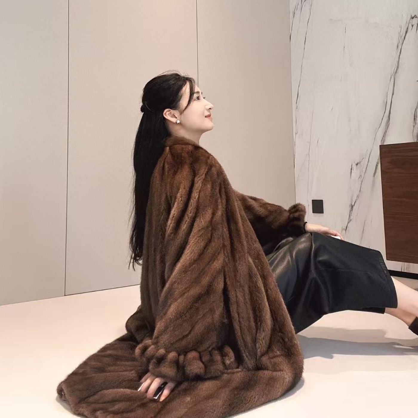 CIWEN FUR 【公主袖]分刀机开全抽刀工艺哥本哈根水貂长款女