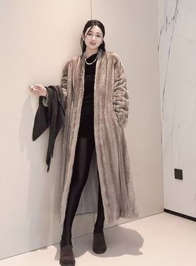 CIWEN FUR极简风v领分刀全抽刀125cm哥本哈根水貂大衣 女