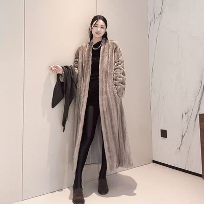 CIWEN FUR极简风v领分刀全抽刀125cm哥本哈根水貂大衣 女