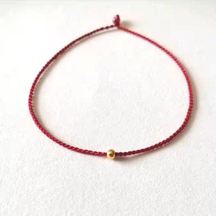 18K金扣极细超细情侣硬金14K金扣纯金珠红绳闺蜜手链金线手绳脚绳