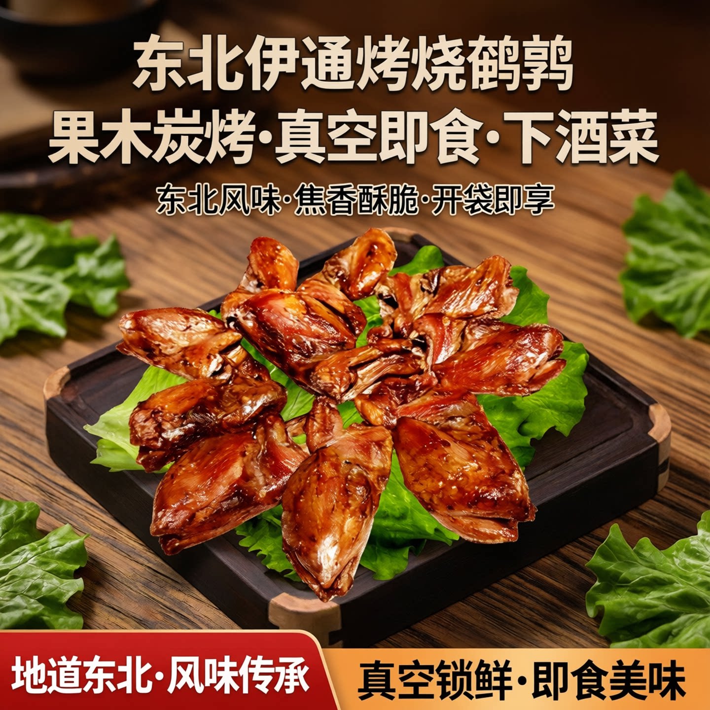 东北风味伊通烤烧鹌鹑熟食烧烤果木炭烤下酒菜即食追剧办公室零食