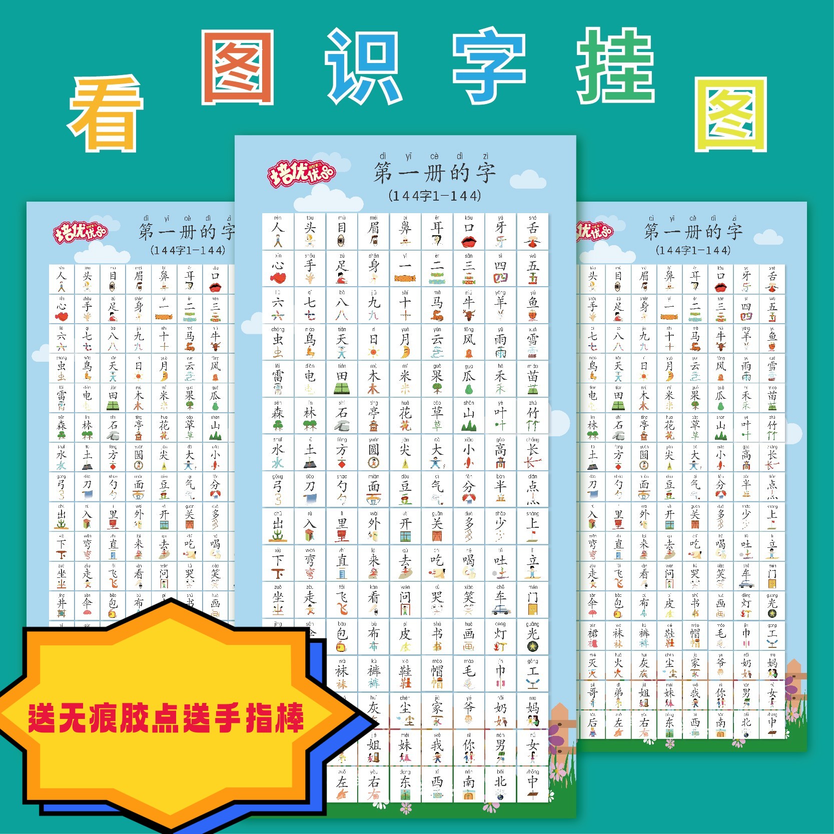 看图识字挂图幼儿园3到6岁儿童认图识字大全墙贴宝宝汉字启蒙贴纸