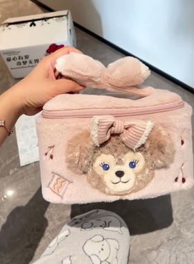 雪莉玫化妆包手提包小巧精致小型收纳包毛绒可爱卡通便捷旅行包