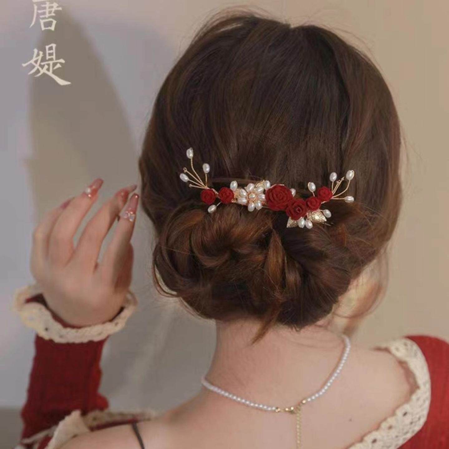 喜婆婆头上戴花女士盘头花头饰