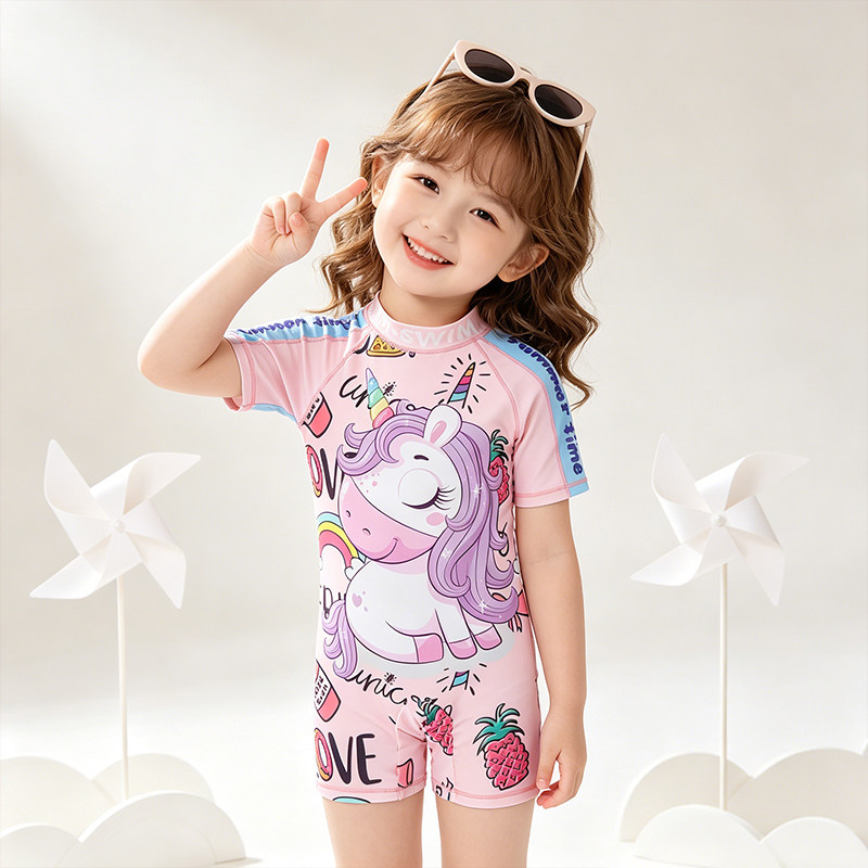 儿童泳衣女孩ins 女童速干防晒连体冲浪服游泳裤宝宝可爱卡通泳装