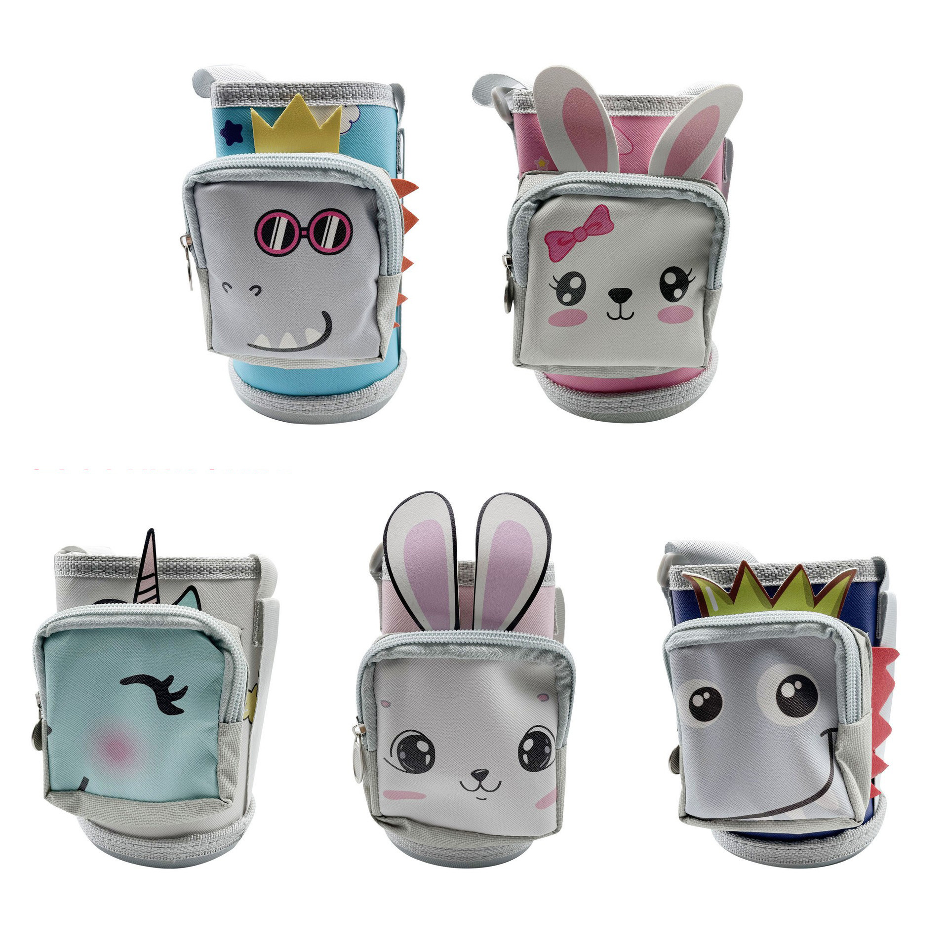 儿童保温杯套零钱包书包斜挎水壶套子带口袋印花刺绣防摔套配件