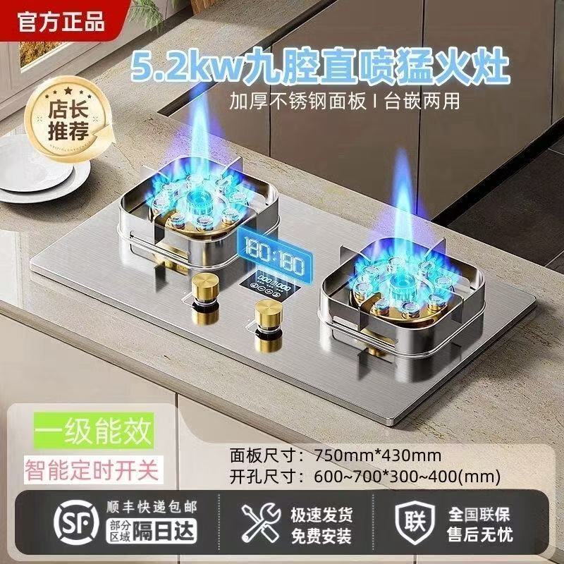 雅纯新品RIOBGN谢老板一级能效天然气燃气灶家用双灶台式嵌入式液