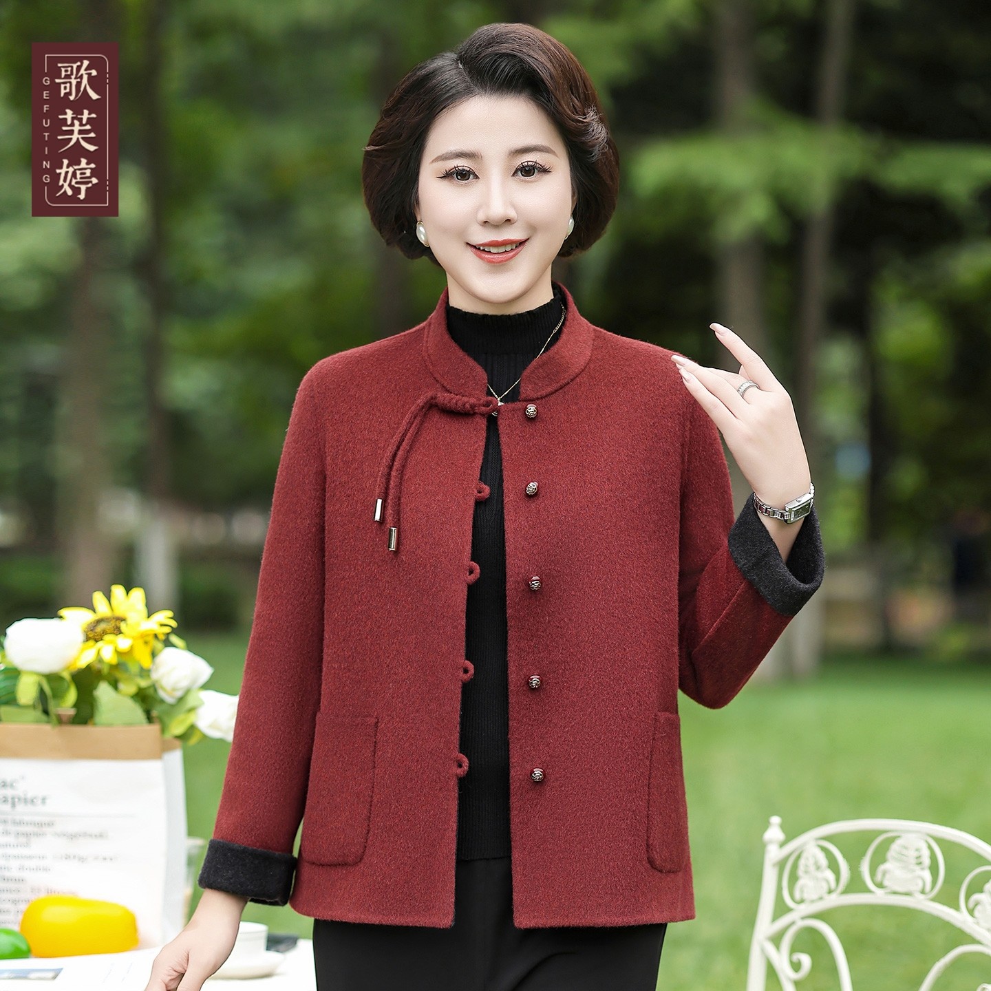 胖妈妈洋气呢子2026年春秋新款外套喜婆婆高贵中老年女装百搭时尚
