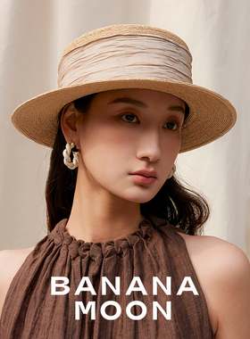 Banana moon 热销万件自制升级款经典boater拉菲草皱感缎平沿草帽