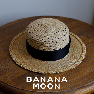 Banana moon小众万人迷_法式复古镂空拼接平沿草帽经典boater礼帽