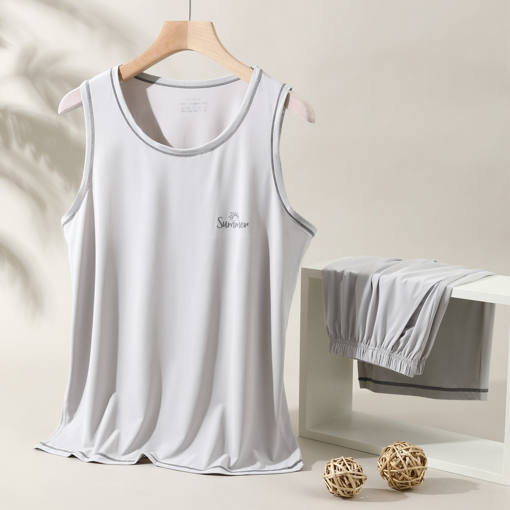 男士睡衣男款夏季冰丝新款背心春秋薄款青少年家居服户外跑步套装