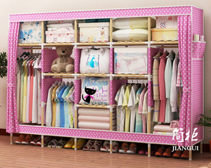 2.1米宽巨无霸简f易衣柜水洗牛津布艺衣橱实木衣柜布衣柜超强收纳