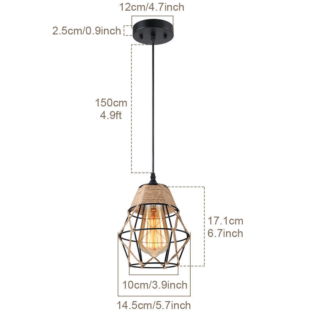 跨境新款工业复古麻绳钻石头铁笼吸顶吊灯loft铁线铁丝焊接吊灯