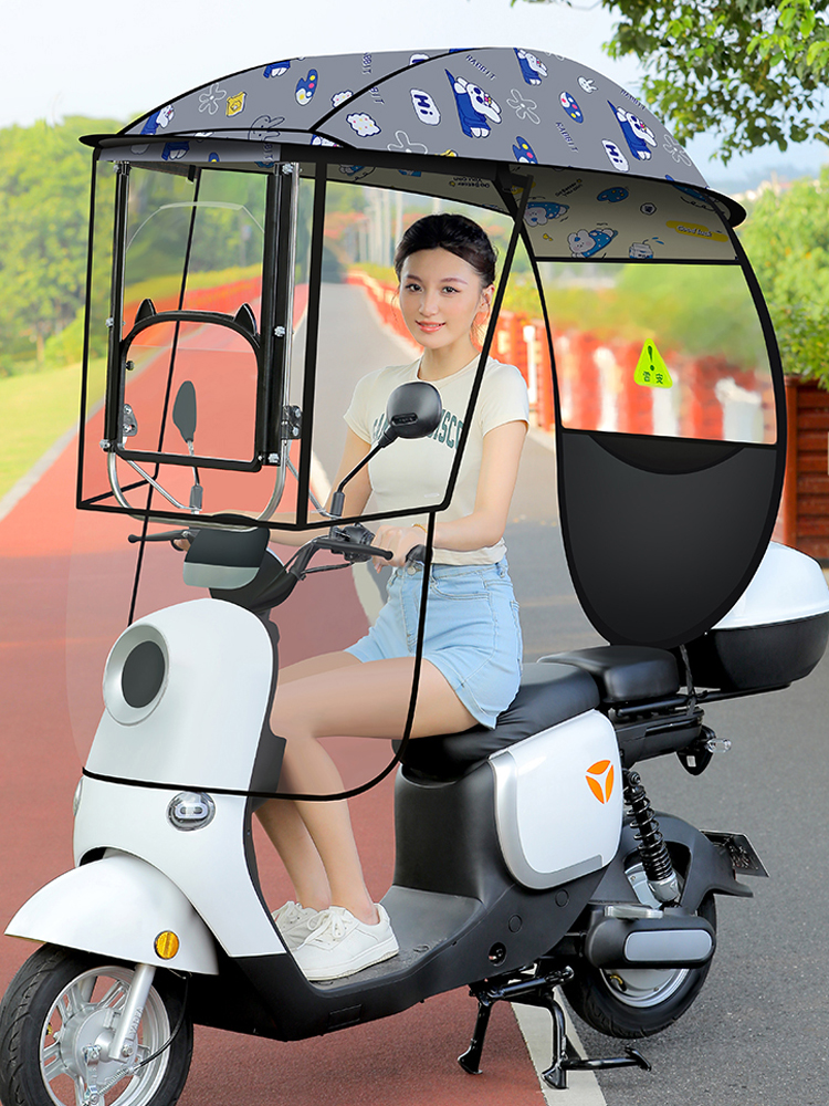 2025新款二轮电动车遮雨棚防晒防雨罩挡风板小型电瓶车遮阳伞车篷