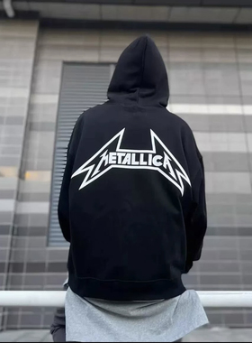 启雾出品老复线金属乐队连帽卫衣重磅mrtallca高街欧美宽松小众男
