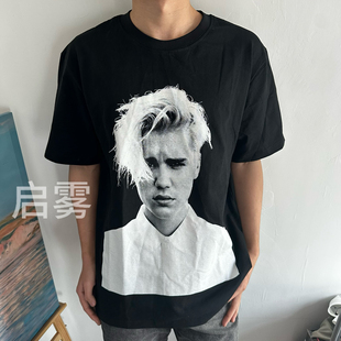 自主老og比伯人头像短袖T恤vtg贾斯丁比伯同款男女款宽松水洗潮