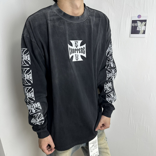 West Coast Choppers西海岸做旧水洗复古十字长袖宽松潮品男女款
