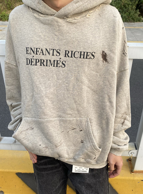 重工款erd忧郁的富二代24ss经典标语虫洞破坏泼墨连帽卫衣男女款