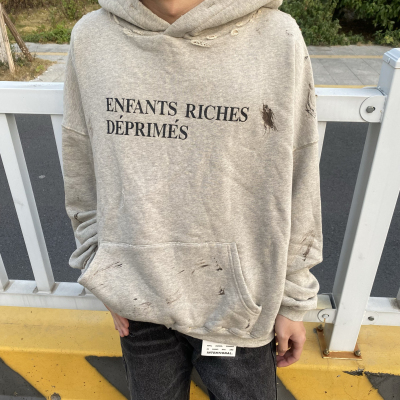 重工款erd忧郁的富二代24ss经典标语虫洞破坏泼墨连帽卫衣男女款