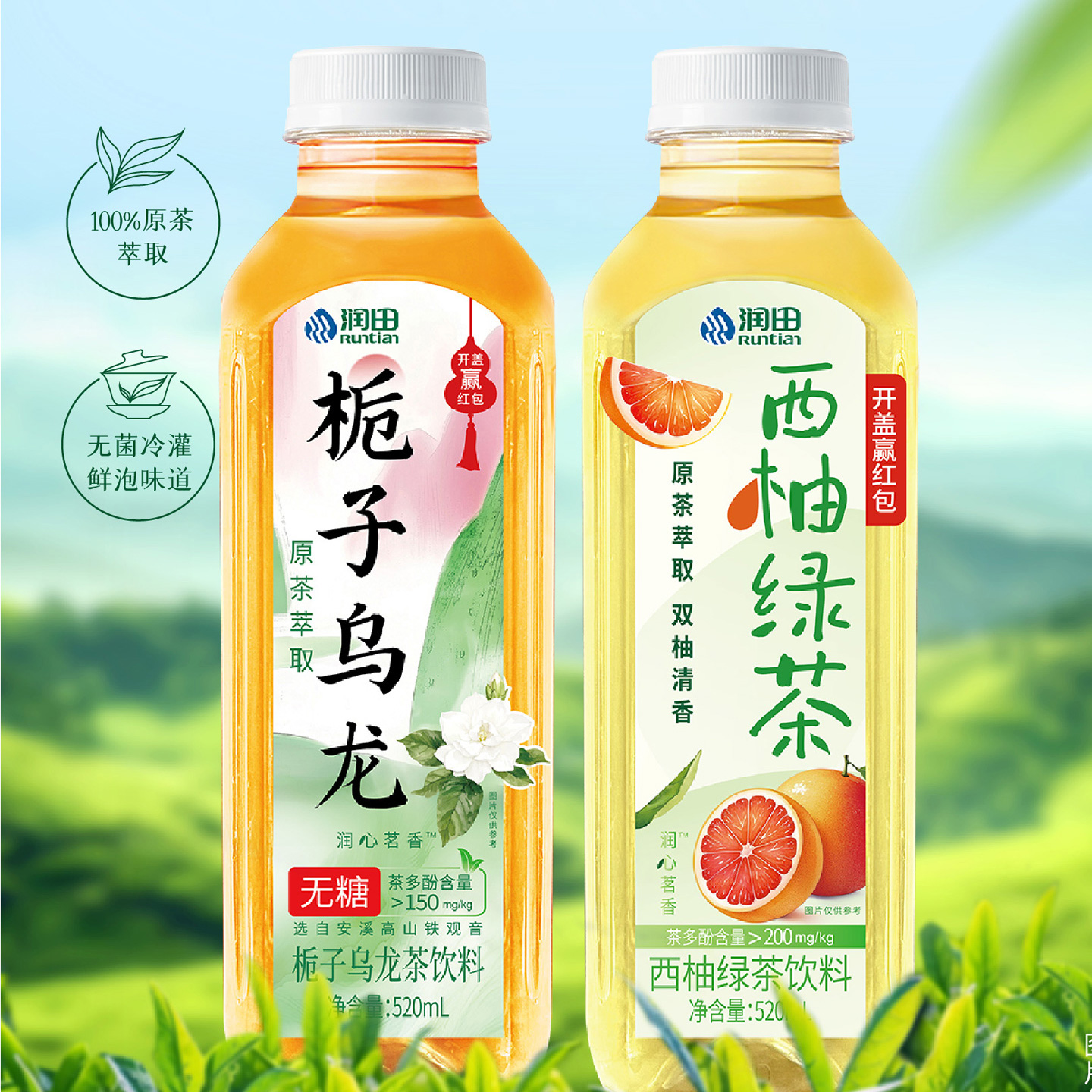 润田茶饮栀子乌龙西柚绿茶味520ml*15瓶整箱包邮