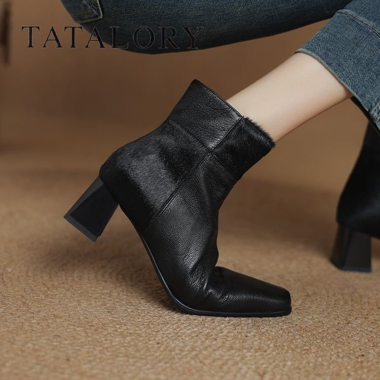 TATALORY女鞋小众粗跟不累脚短靴女2024秋冬新款通勤气质高跟靴子,女鞋,深口单鞋,淘宝优惠券,粉丝福利购,淘宝优惠卷