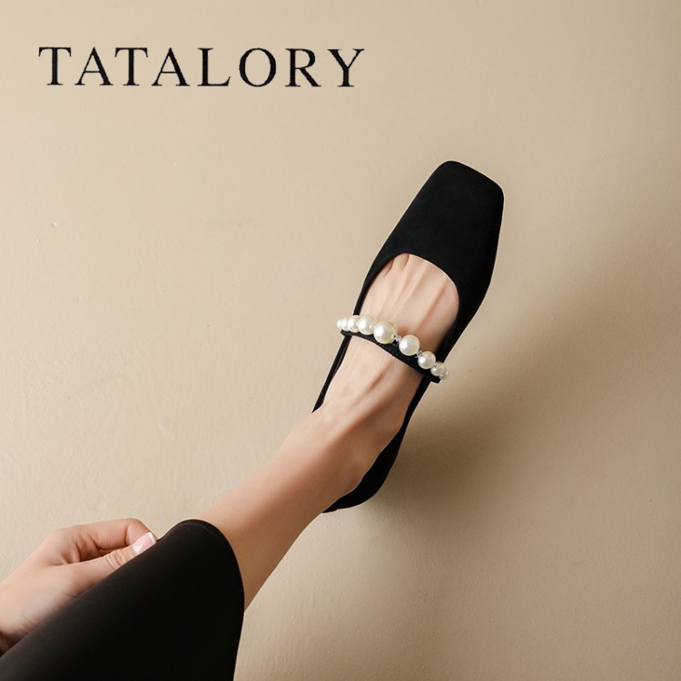 TATALORY复古珍珠低跟玛丽珍鞋