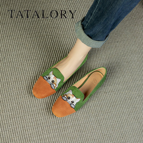 TATALORY复古粗低跟一脚蹬乐福鞋