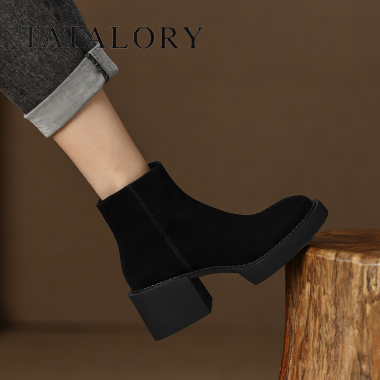 TATALORY女鞋高跟短靴显瘦