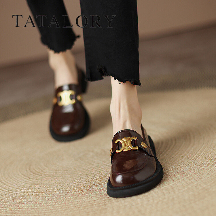 TATALORY女鞋2024英伦风新款金属扣厚底乐福鞋真皮圆头深口单鞋,女鞋,深口单鞋,淘宝优惠券,粉丝福利购,淘宝优惠卷