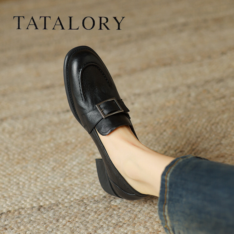 TATALORY女鞋粗跟圆头学院风单鞋