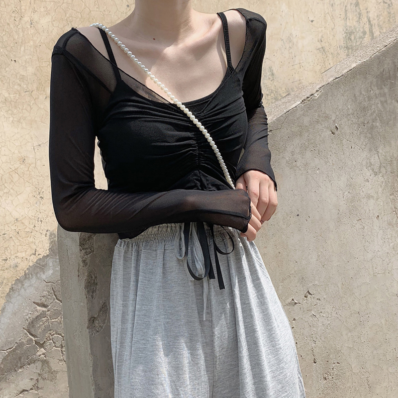 抽绳网纱舞蹈服现代纱衣罩衫