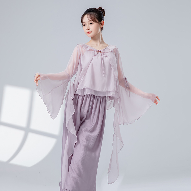 两件套飘逸网纱成人舞蹈服上衣