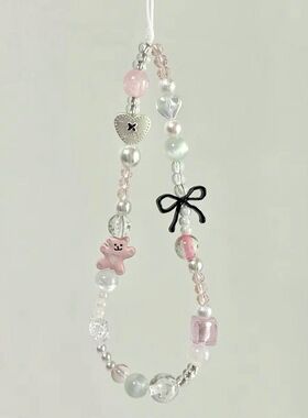 串珠ccd原创链条DIY黑色手机链绳丢防蝴蝶结防摔可爱小熊相机挂件