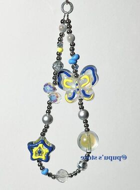 蝴蝶串珠相机条小众挂饰风挂绳女ccd个性ins挂件淡蓝色绿色手机链