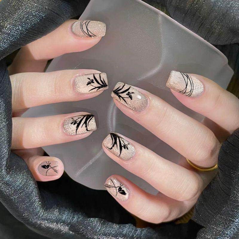 手工儿童美甲穿戴甲感短款水墨兰花猫眼假指甲贴片2026年新款,彩妆/香水/美妆工具,美甲工具,淘宝优惠券,粉丝福利购,淘宝优惠卷