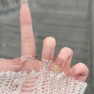 手工儿童美甲穿戴甲高级感中长款白璃微花假指甲贴片2026马年新款