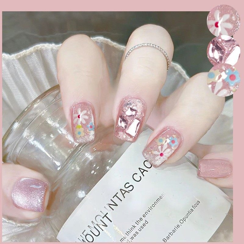 2026年新款儿童美甲穿戴甲感短款粉色繁花猫眼30片假指甲贴片,彩妆/香水/美妆工具,美甲工具,淘宝优惠券,粉丝福利购,淘宝优惠卷