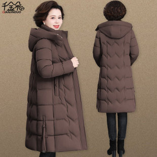 妈妈冬装棉袄长版过膝外套加肥加大码中老年女士冬季羽绒棉服时尚