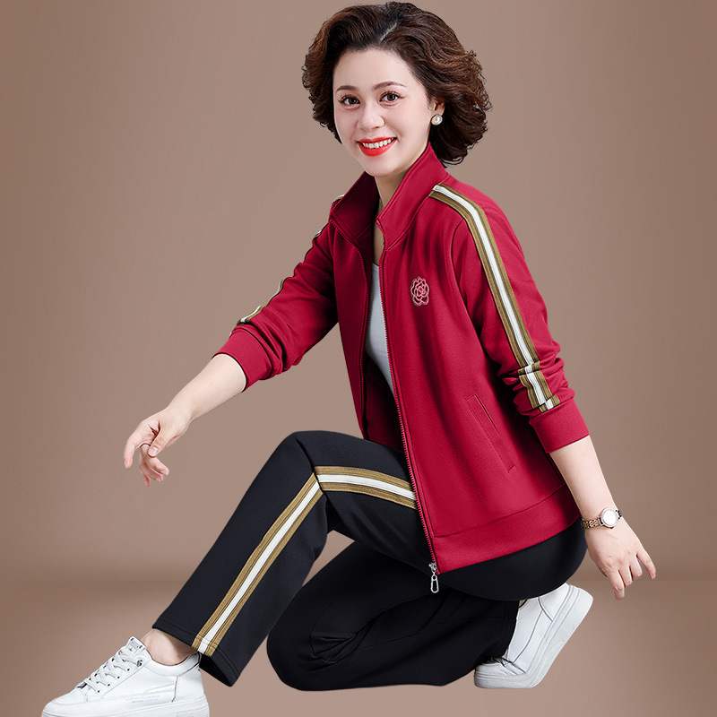 2023新款妈妈秋装外套洋气上衣两件套中老年休闲运动套装女春秋季