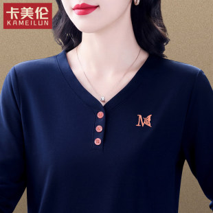 中年女士长袖t恤女春秋2026新款爆款洋气减龄上衣女款打底衫50多