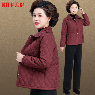 妈妈秋冬外套羽绒服洋气冬季轻薄棉衣时尚翻领中老年女士短款棉袄