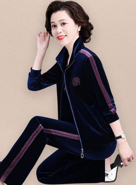 妈妈春季金丝绒套装2026新款洋气中老年休闲运动服女春秋时尚外套