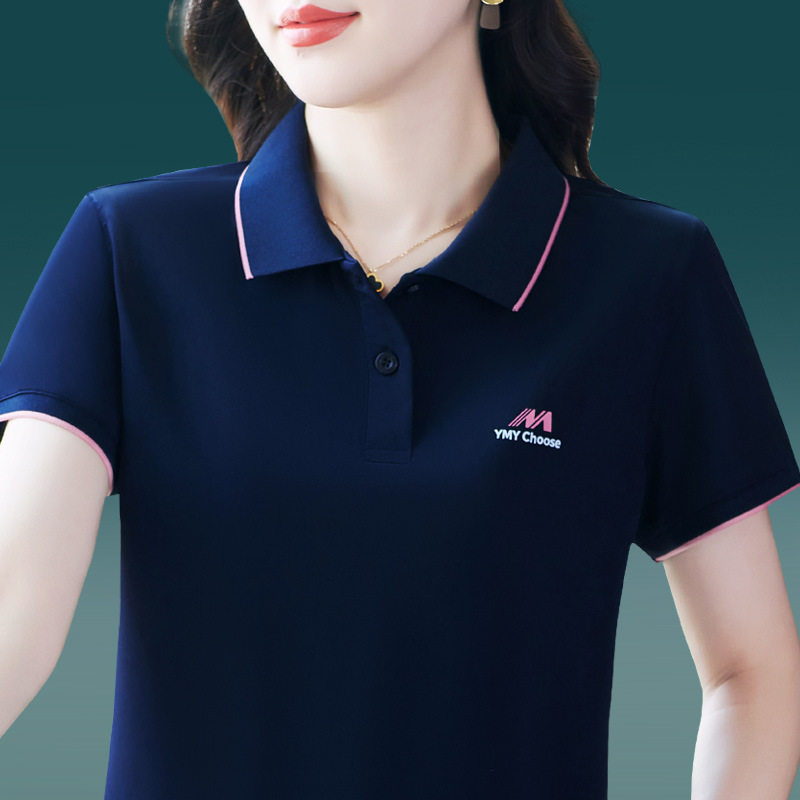 冰丝短袖t恤女翻领速干上衣休闲百搭中年妈妈半袖减龄显瘦polo衫