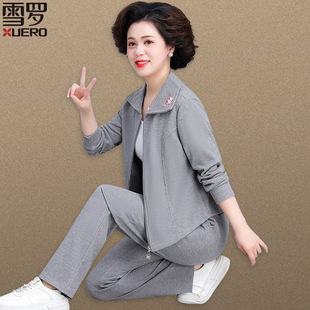 中年妈妈早春装外套韩版卫衣长裤两件套中老年运动套装女春秋